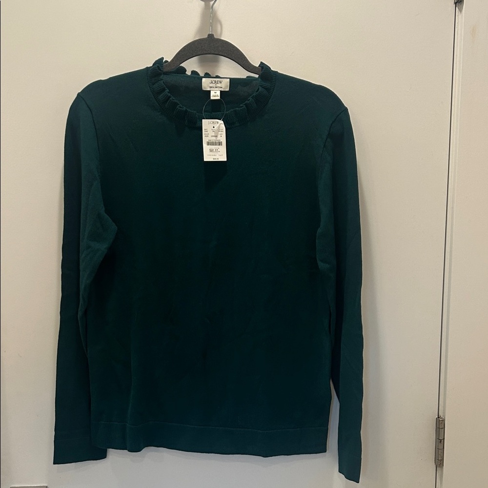 JCrew Ruffle Neck Sweater in Dark Green NWT